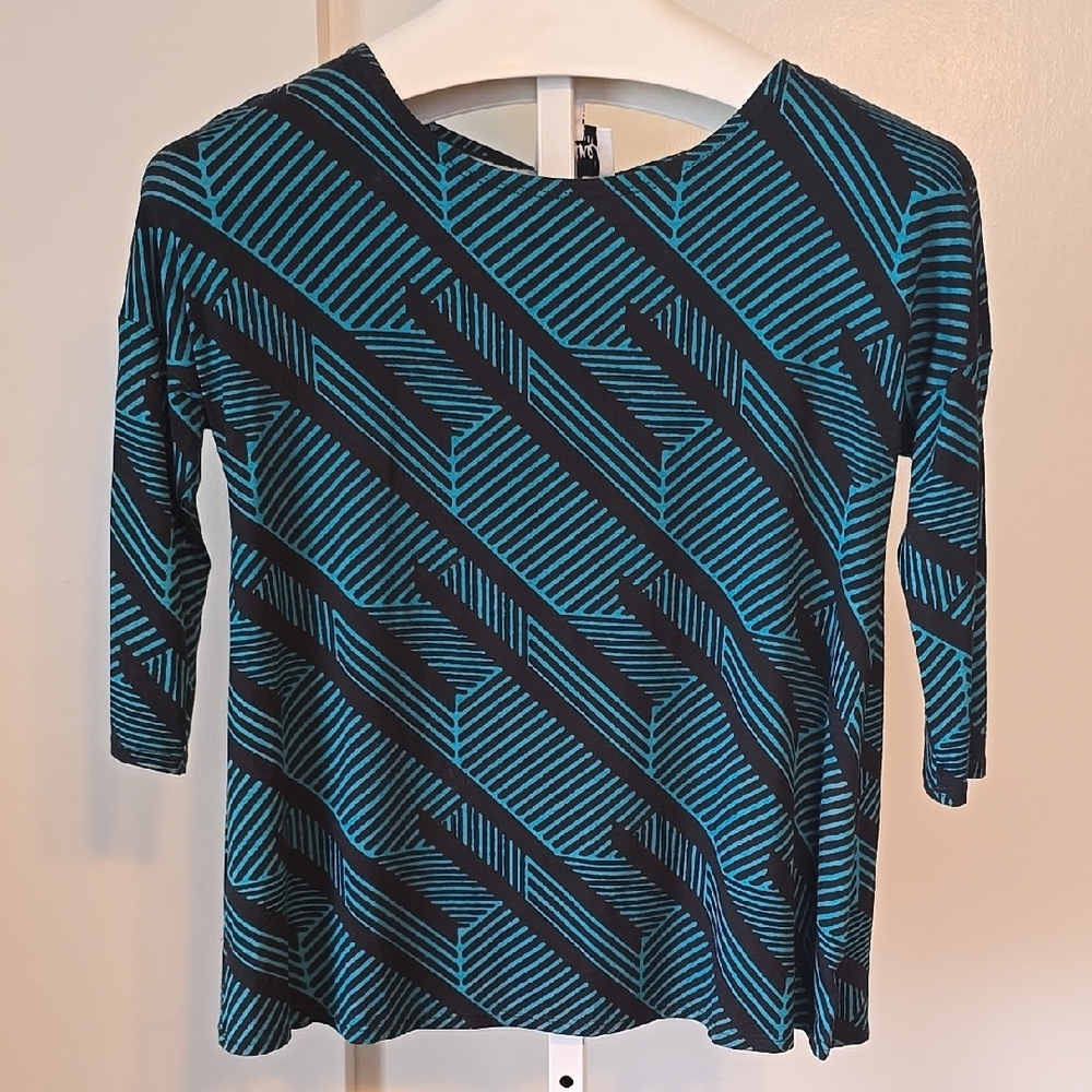 A-line SP Black and Blue Geometric Women's Top
